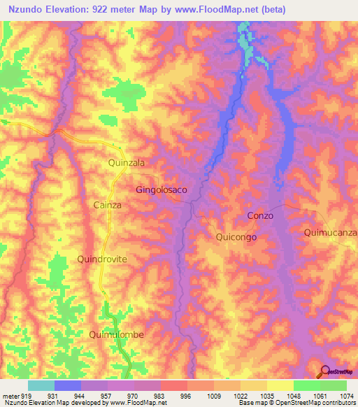 Nzundo,Angola Elevation Map