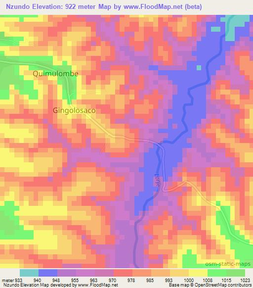 Nzundo,Angola Elevation Map