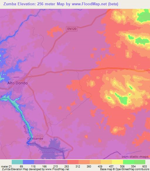 Zumba,Angola Elevation Map