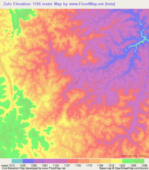 Zulo,Angola Elevation Map