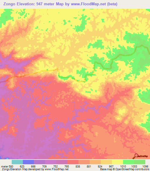 Zongo,Angola Elevation Map