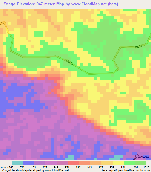 Zongo,Angola Elevation Map