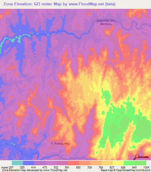 Zona,Angola Elevation Map