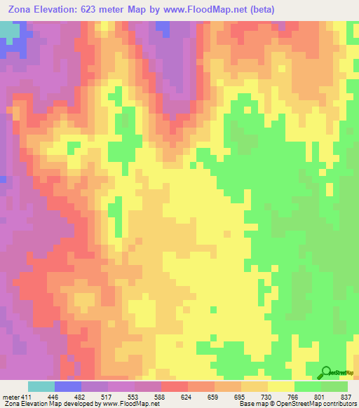 Zona,Angola Elevation Map