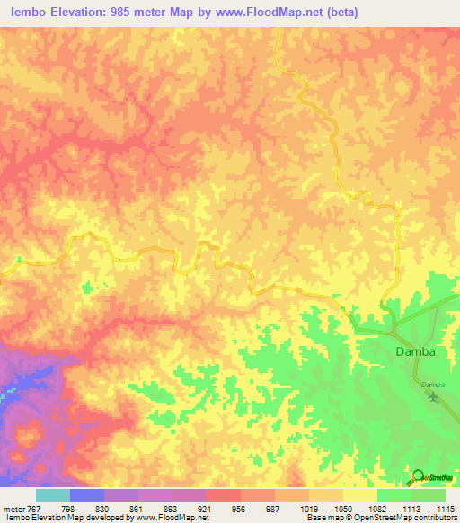 Iembo,Angola Elevation Map