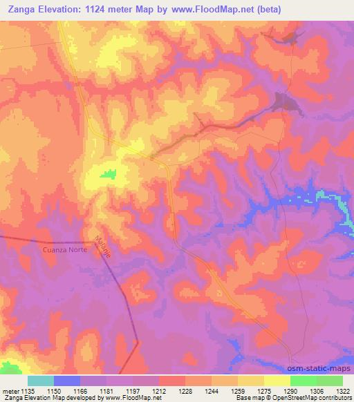 Zanga,Angola Elevation Map