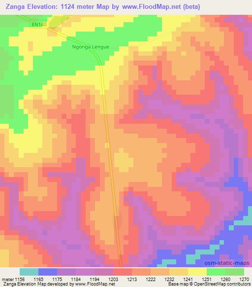 Zanga,Angola Elevation Map