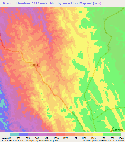 Nzambi,Angola Elevation Map