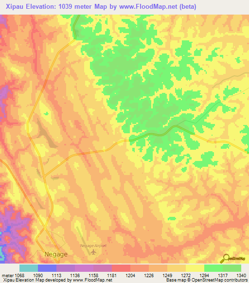 Xipau,Angola Elevation Map