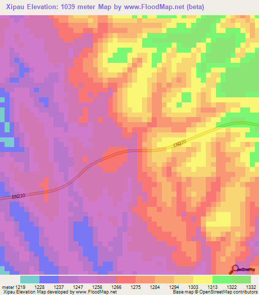 Xipau,Angola Elevation Map