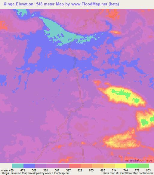 Xinga,Angola Elevation Map