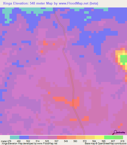 Xinga,Angola Elevation Map