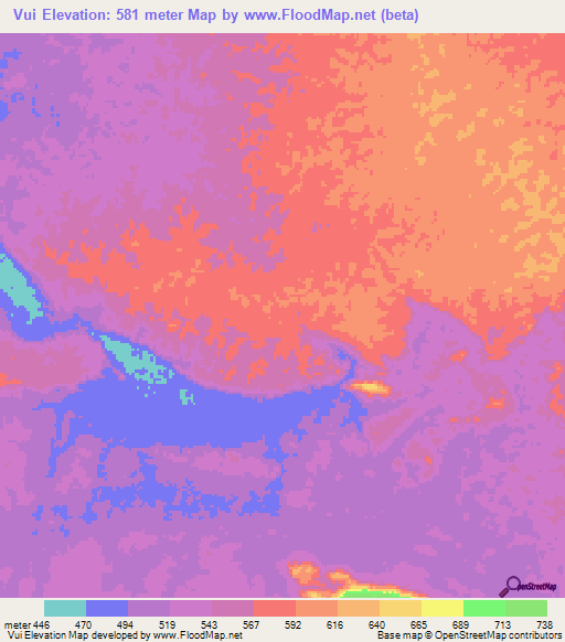 Vui,Angola Elevation Map