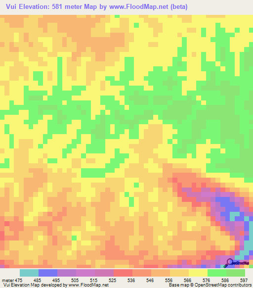 Vui,Angola Elevation Map