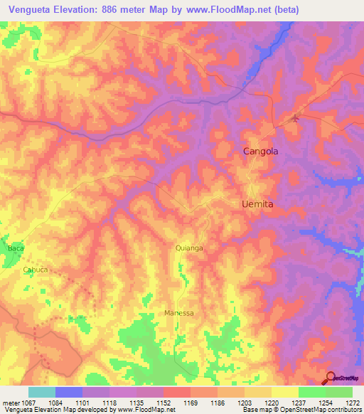 Vengueta,Angola Elevation Map