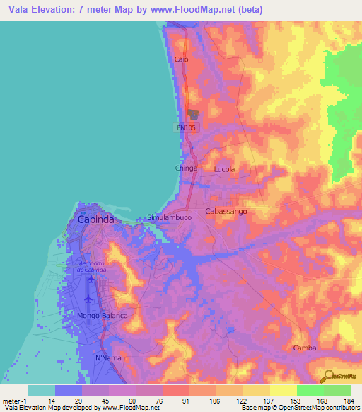 Vala,Angola Elevation Map