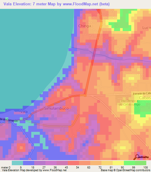 Vala,Angola Elevation Map