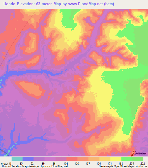 Uondo,Angola Elevation Map