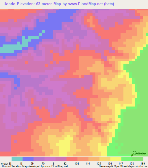 Uondo,Angola Elevation Map