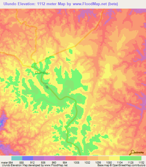 Ulundo,Angola Elevation Map