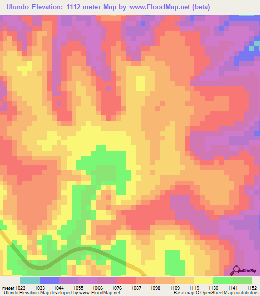 Ulundo,Angola Elevation Map