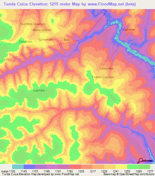 Tunda Cuica,Angola Elevation Map