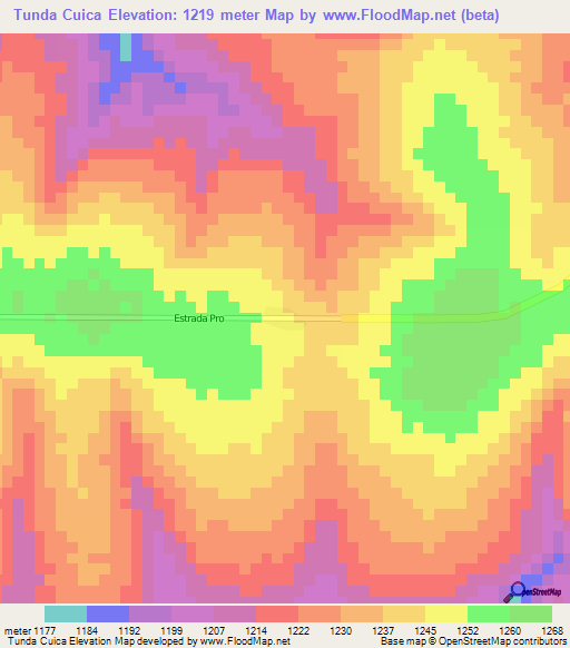 Tunda Cuica,Angola Elevation Map