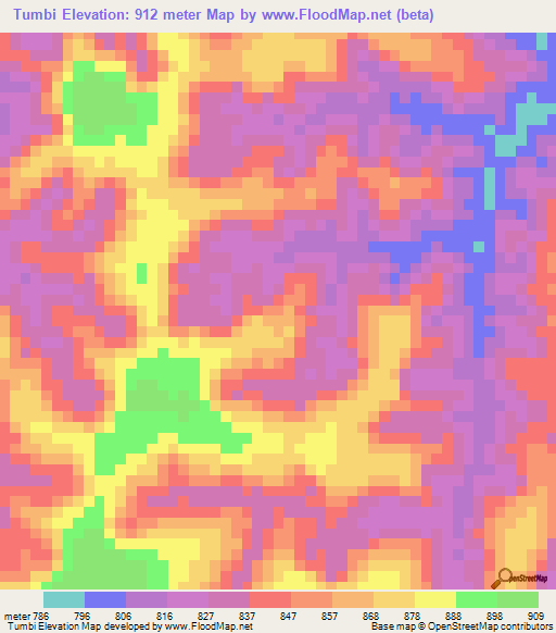 Tumbi,Angola Elevation Map