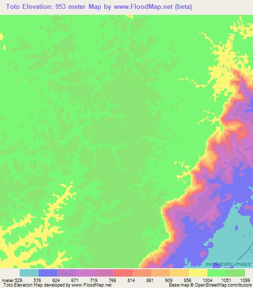 Toto,Angola Elevation Map