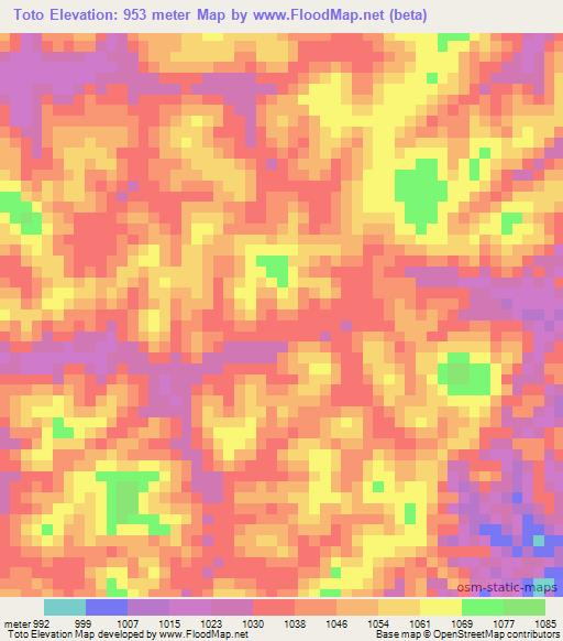 Toto,Angola Elevation Map