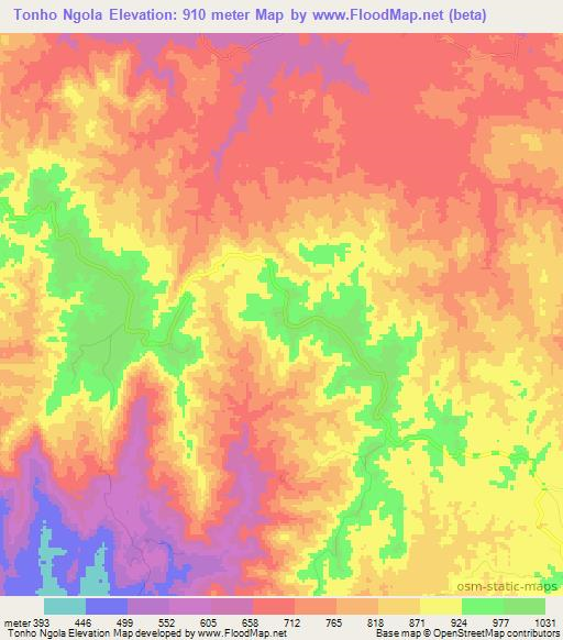 Tonho Ngola,Angola Elevation Map