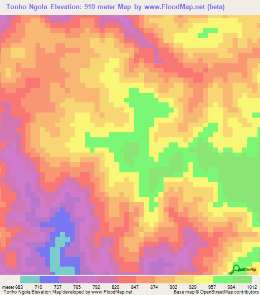 Tonho Ngola,Angola Elevation Map