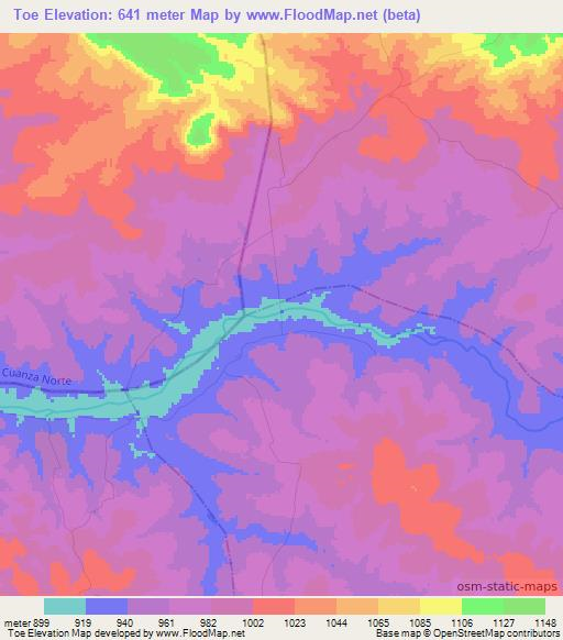 Toe,Angola Elevation Map