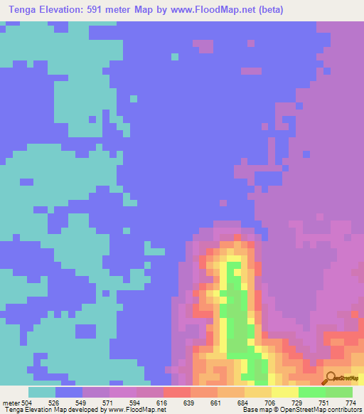 Tenga,Angola Elevation Map