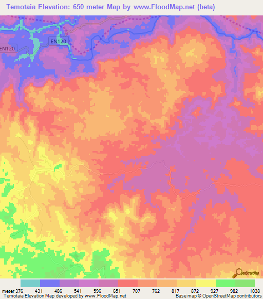 Temotaia,Angola Elevation Map