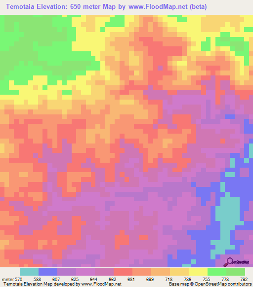 Temotaia,Angola Elevation Map