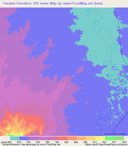 Tandala,Angola Elevation Map