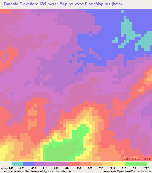 Tandala,Angola Elevation Map