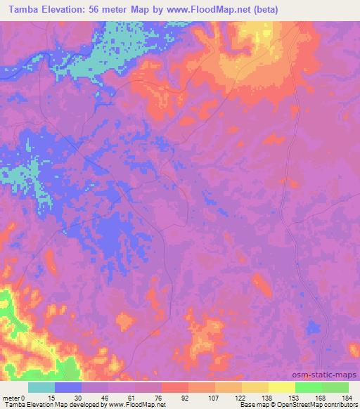 Tamba,Angola Elevation Map