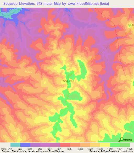 Soqueco,Angola Elevation Map