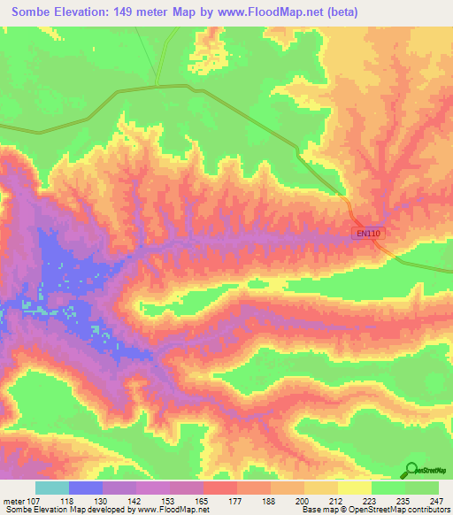 Sombe,Angola Elevation Map