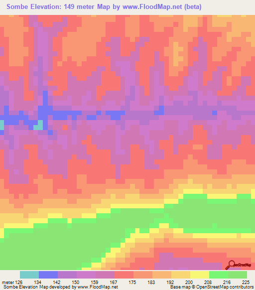 Sombe,Angola Elevation Map