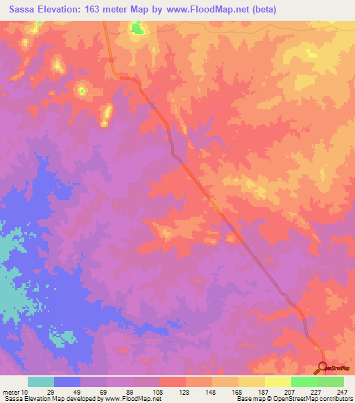 Sassa,Angola Elevation Map