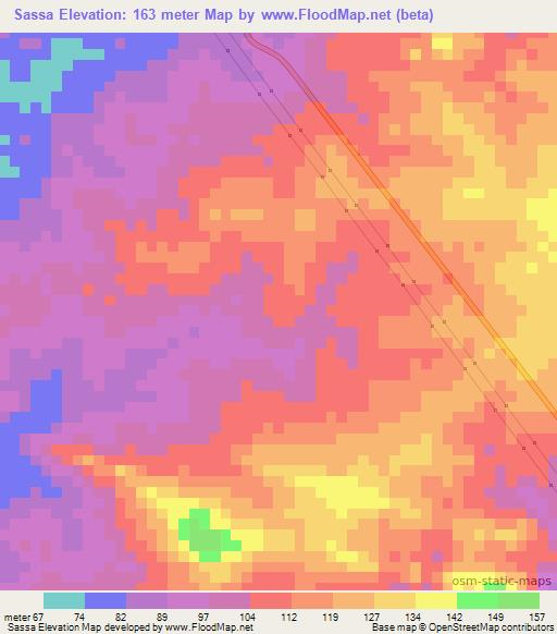 Sassa,Angola Elevation Map