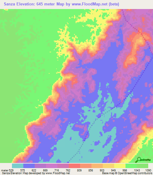 Sanza,Angola Elevation Map