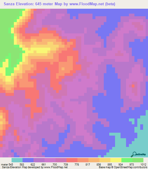 Sanza,Angola Elevation Map