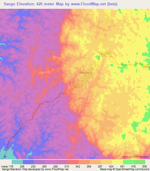 Sango,Angola Elevation Map