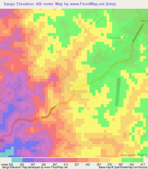 Sango,Angola Elevation Map