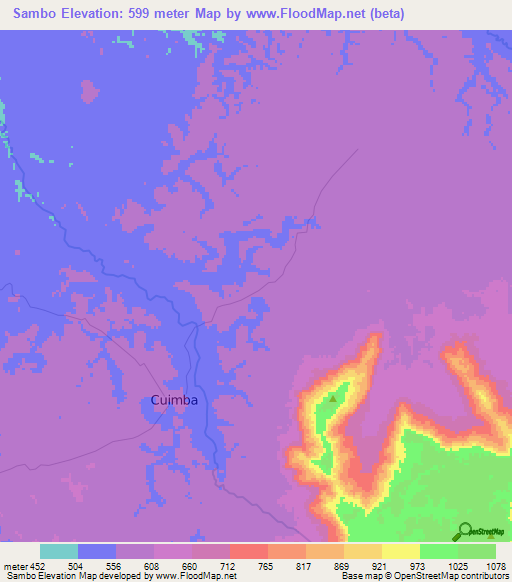 Sambo,Angola Elevation Map