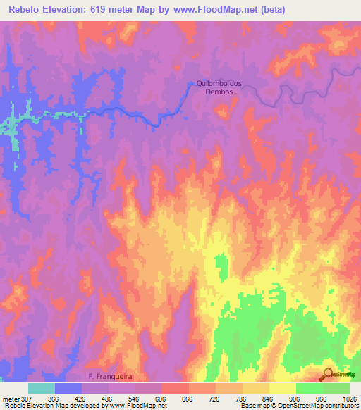 Rebelo,Angola Elevation Map